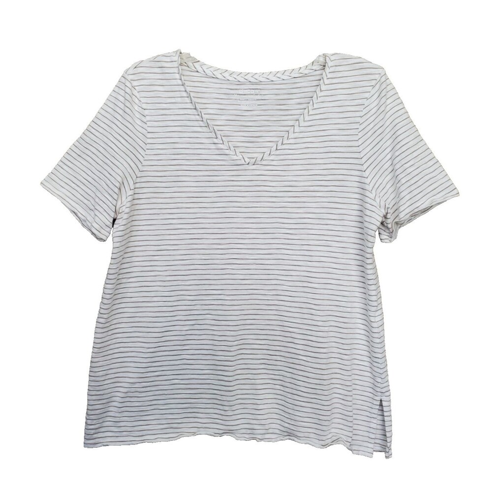 Chico's Slub Knit Striped V-Neck Short Sleeve T-Shirt Size 2 Large
